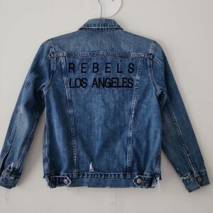 Lucky Brand The Tomboy Trucker Distressed Raw Hem Jeans Jacket XS Box30